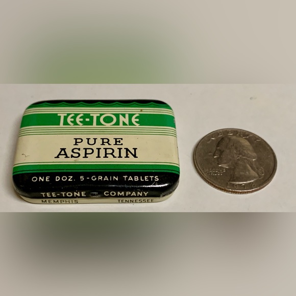 Mid Century Vintage TEE TONE Pure Aspirin Hinge Lidded Medicine Tin - Picture 2 of 16